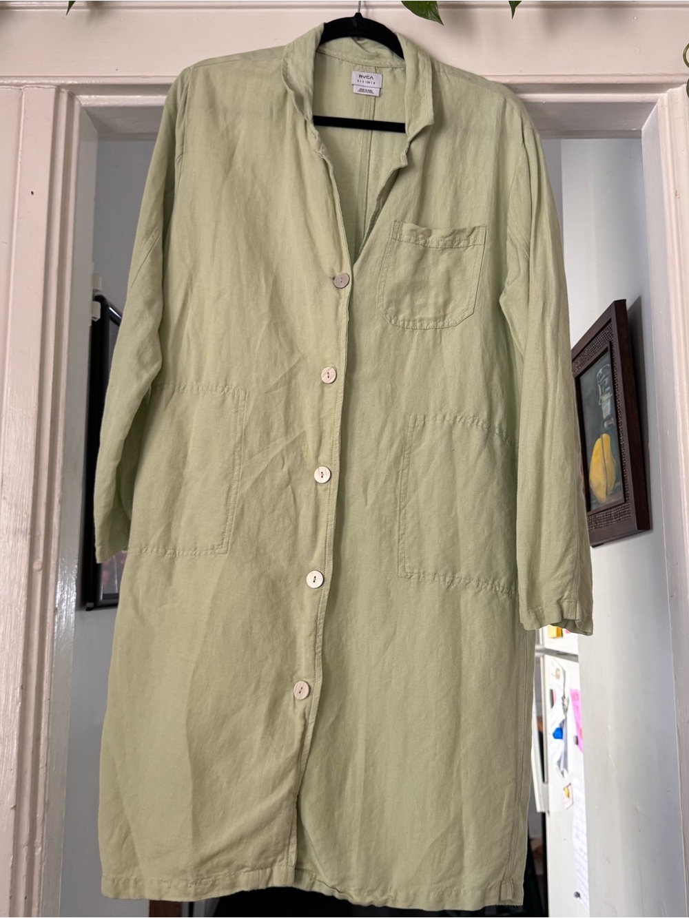 RVCA Linen Duster - Mint light Green - Size small long sleeve oversized loose